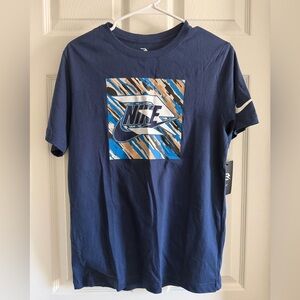 Nike Navy Boys' Short Sleeve Graphic Tee with Blue & Tan Accents XL